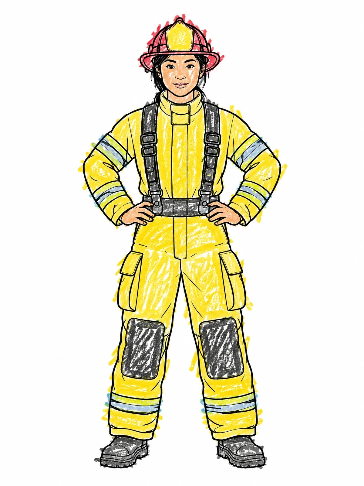 Colored example of the Confident Firefighter In Protective Gear coloring page