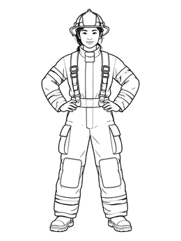 Free printable Confident Firefighter In Protective Gear coloring page