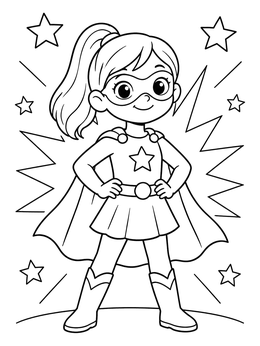 Free printable Confident Young Superhero Girl coloring page