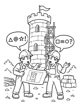 Free printable Confused Builders At The Tower coloring page