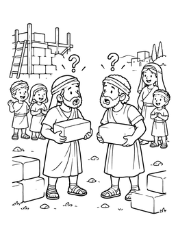Free printable Confused Builders At The Tower coloring page