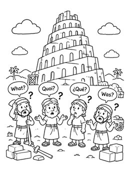 Free printable Confused Builders At The Tower Of Babel coloring page