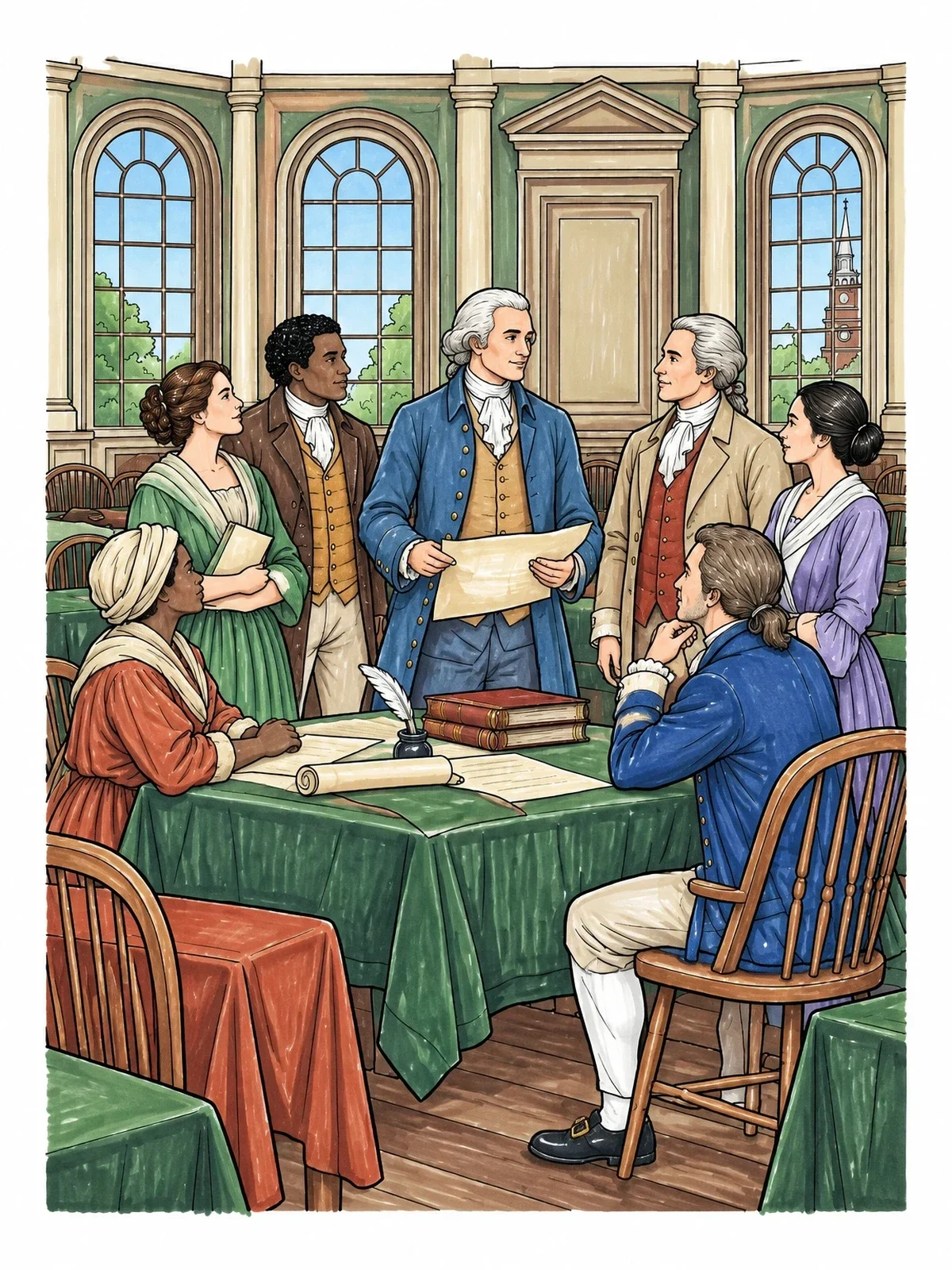 Colored example of the Constitutional Convention Assembly In Independence Hall coloring page