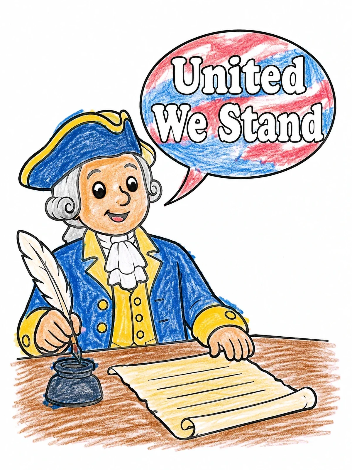 Colored example of the Colonial Delegate Signing The Parchment coloring page