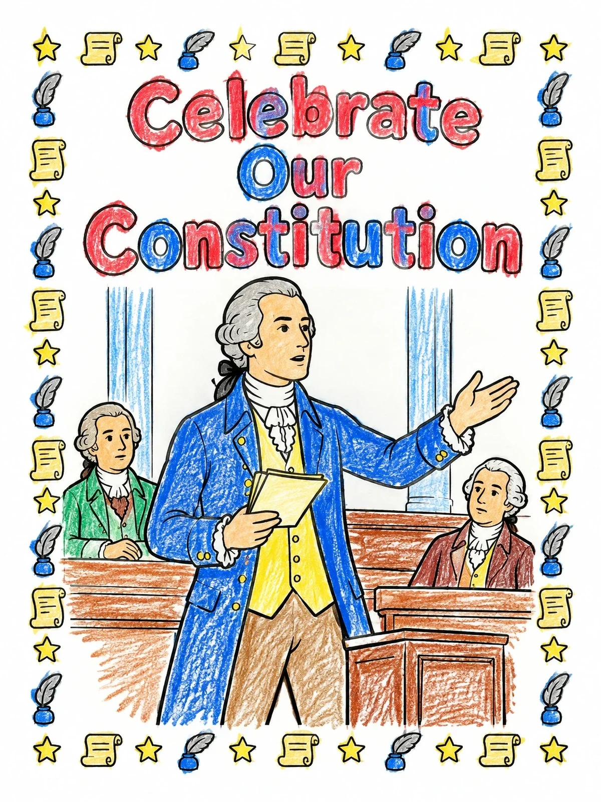 Colored example of the Founding Father Giving A Speech coloring page