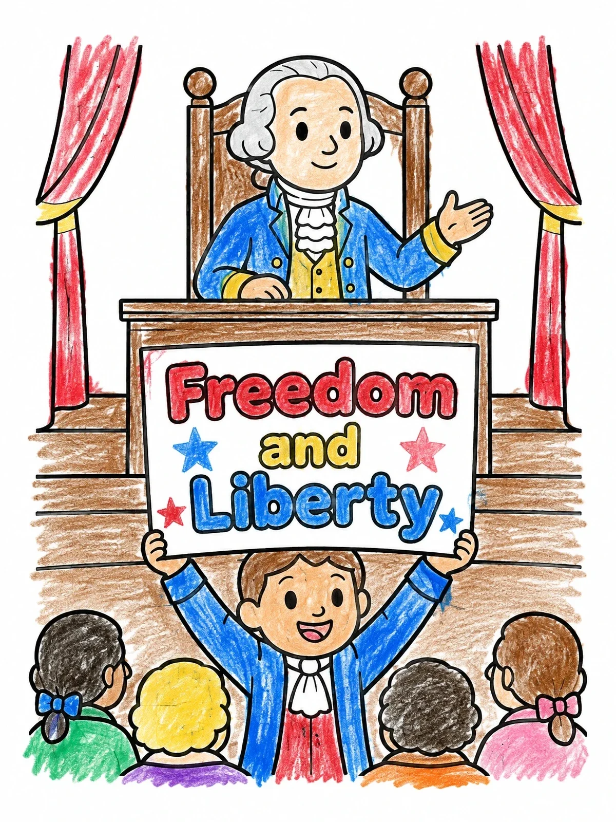 Colored example of the George Washington And Freedom Sign coloring page