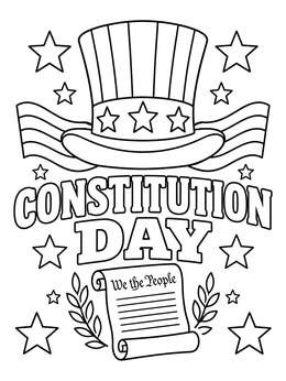 Patriotic top hat and scroll in this constitution day coloring page.