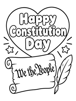 Free printable Constitution Day Heart And Scroll coloring page