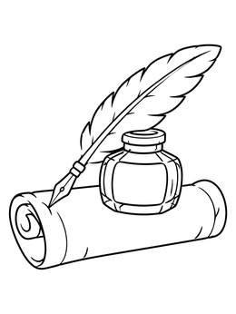 Free printable Quill Pen Inkwell And Parchment coloring page