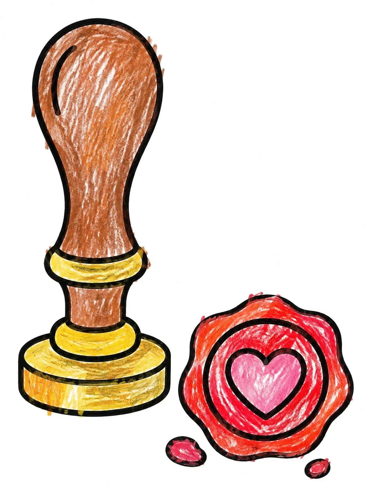 Colored example of the Vintage Stamp And Wax Seal coloring page