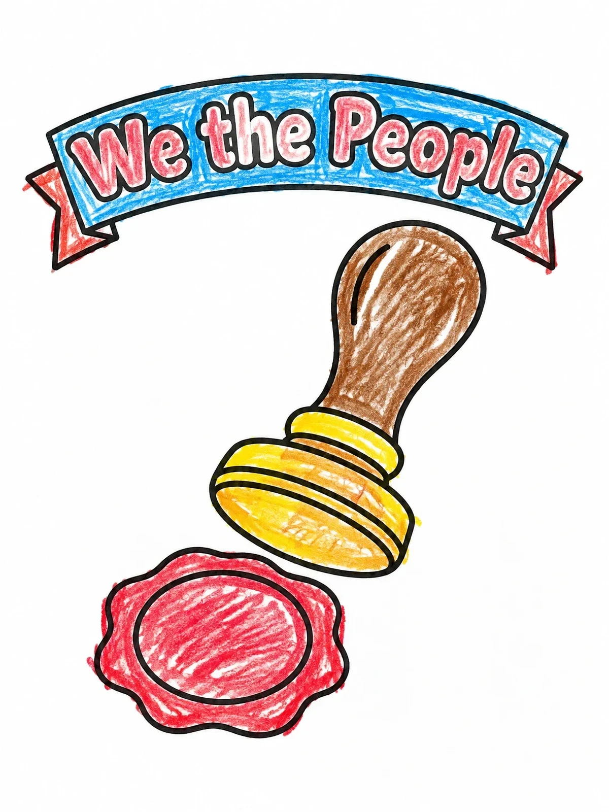 Colored example of the We The People Seal Stamp coloring page