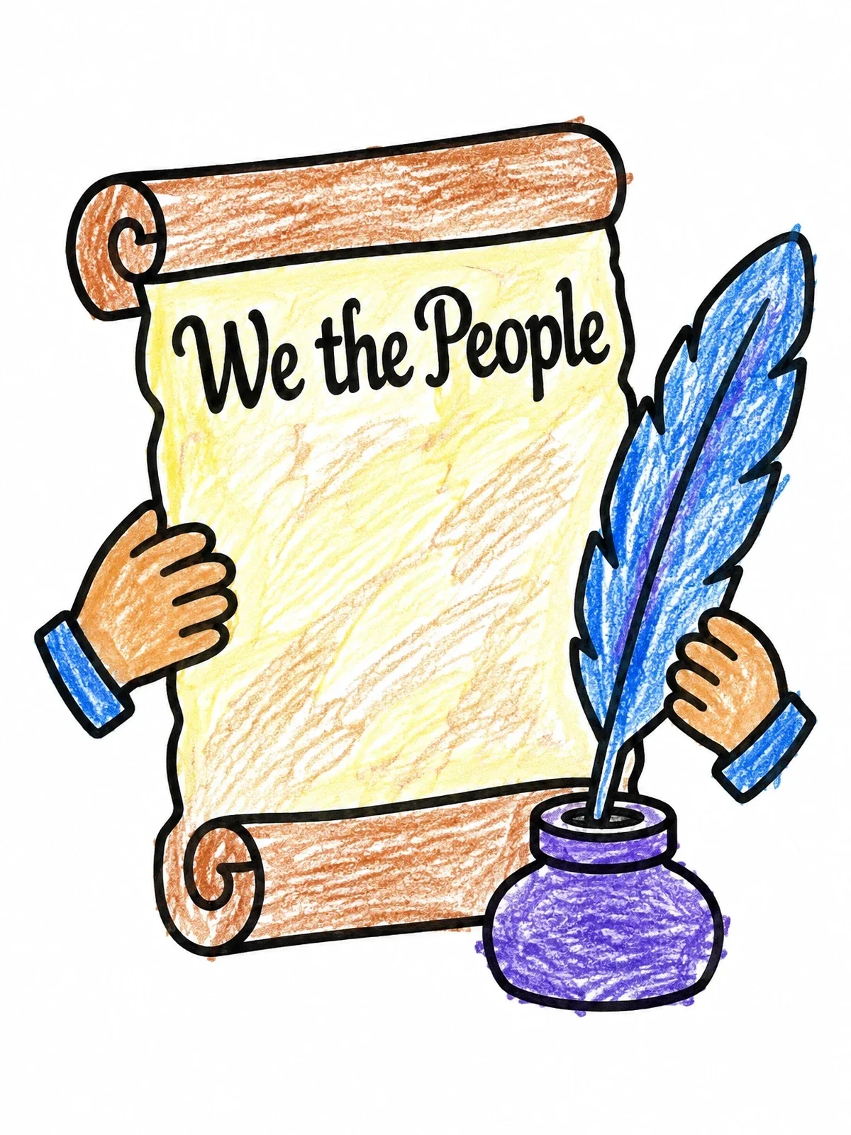 Colored example of the Constitution Scroll With Feather Quill coloring page