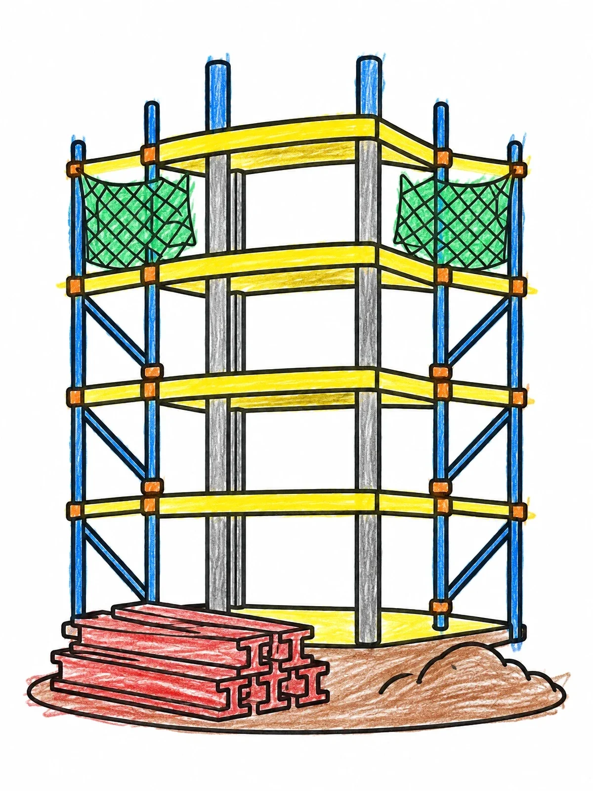 Colored example of the Building Frame With Scaffolding And Beams coloring page