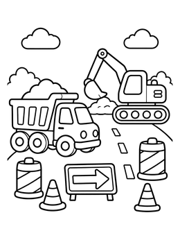 Free printable Busy Highway Roadwork Zone coloring page