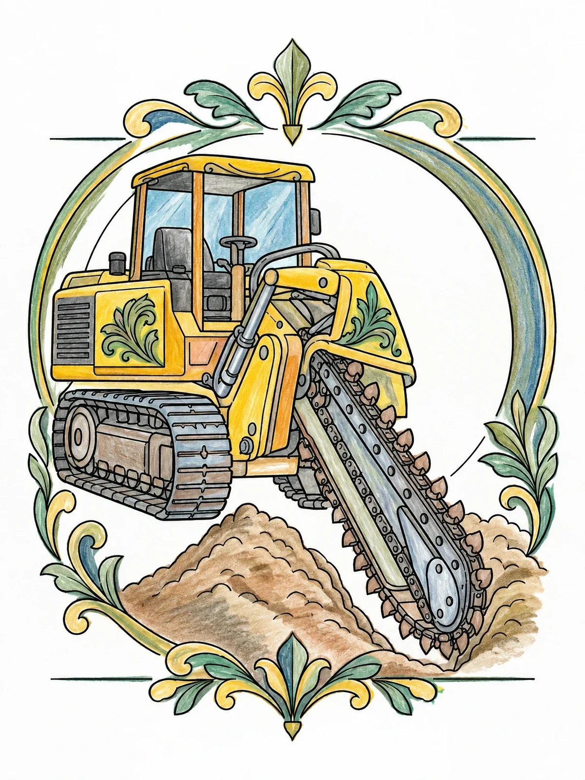 Colored example of the Chain Trench Digger With Filigree Frame coloring page