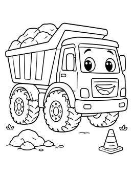 Free printable Cheerful Cartoon Dump Truck coloring page