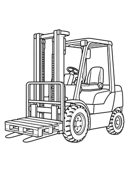 A detailed forklift truck carrying a pallet on this construction coloring page.