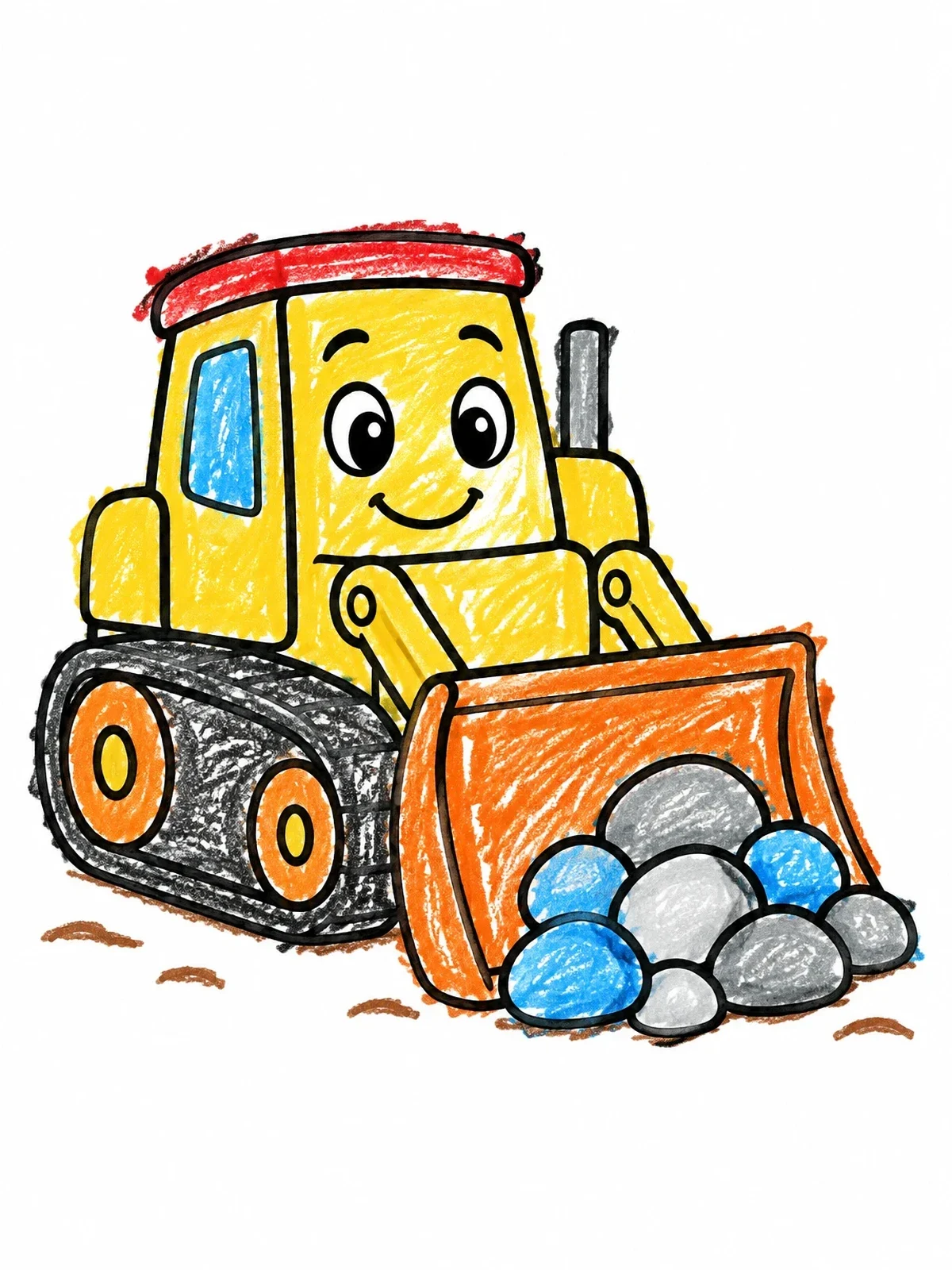 Colored example of the Happy Bulldozer Pushing Smooth Stones coloring page