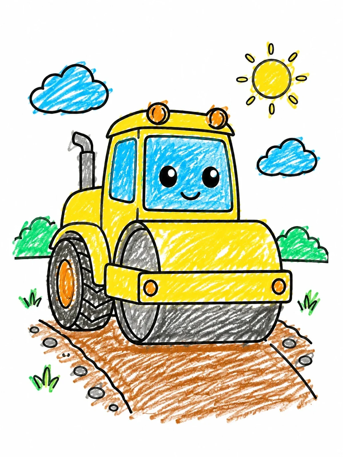 Colored example of the Happy Road Roller On Dirt Track coloring page