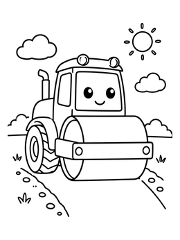 Free printable Happy Road Roller On Dirt Track coloring page