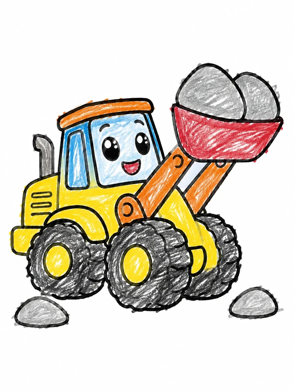 Colored example of the Happy Toy Front Loader With Pebbles coloring page
