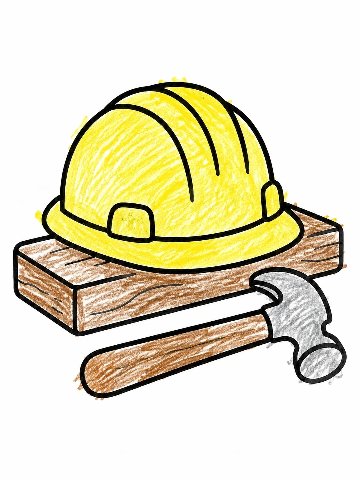 Colored example of the Hard Hat With Wood And Hammer coloring page