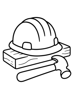 Free printable Hard Hat With Wood And Hammer coloring page