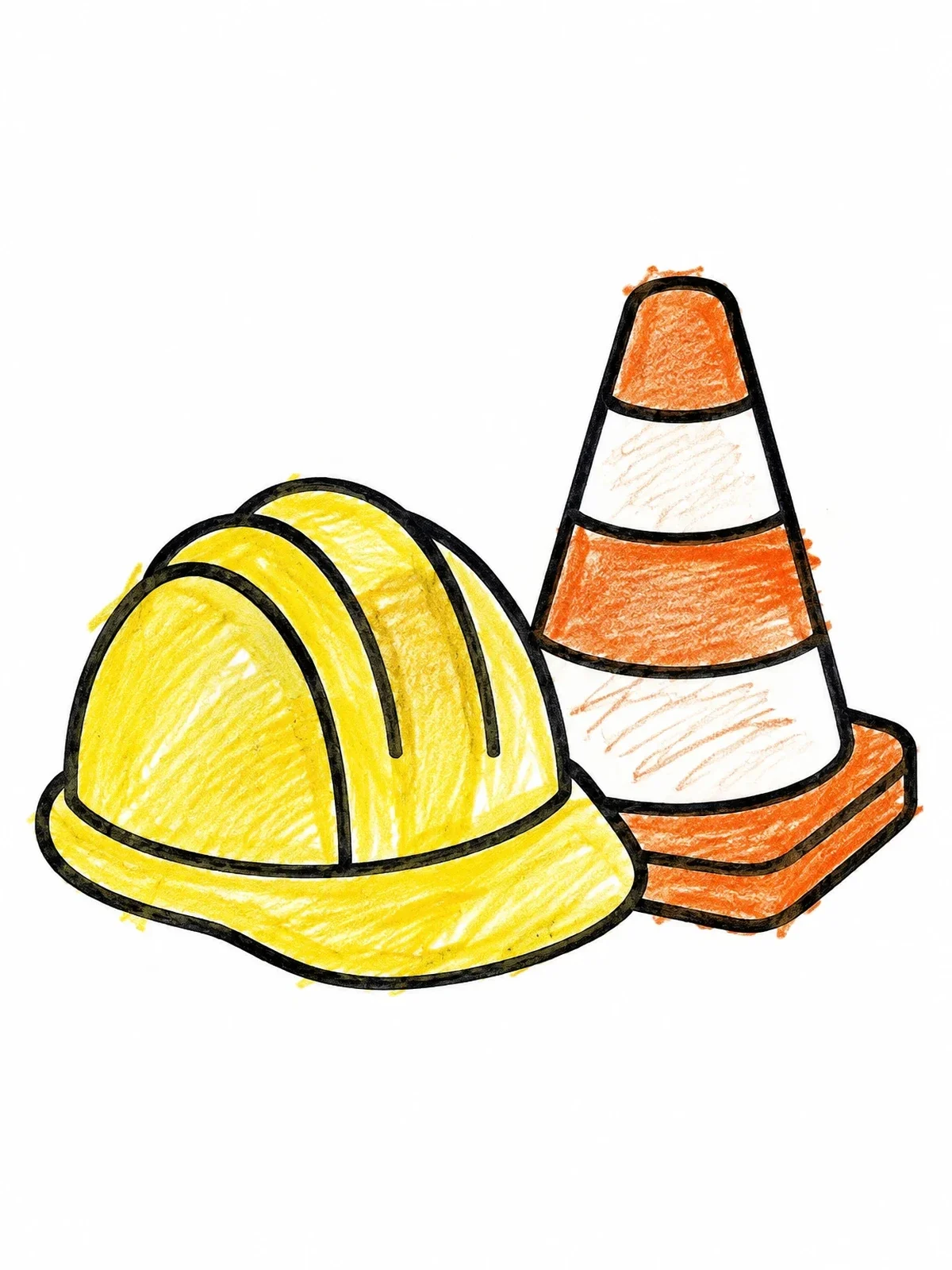 Colored example of the Hard Hat And Traffic Cone coloring page