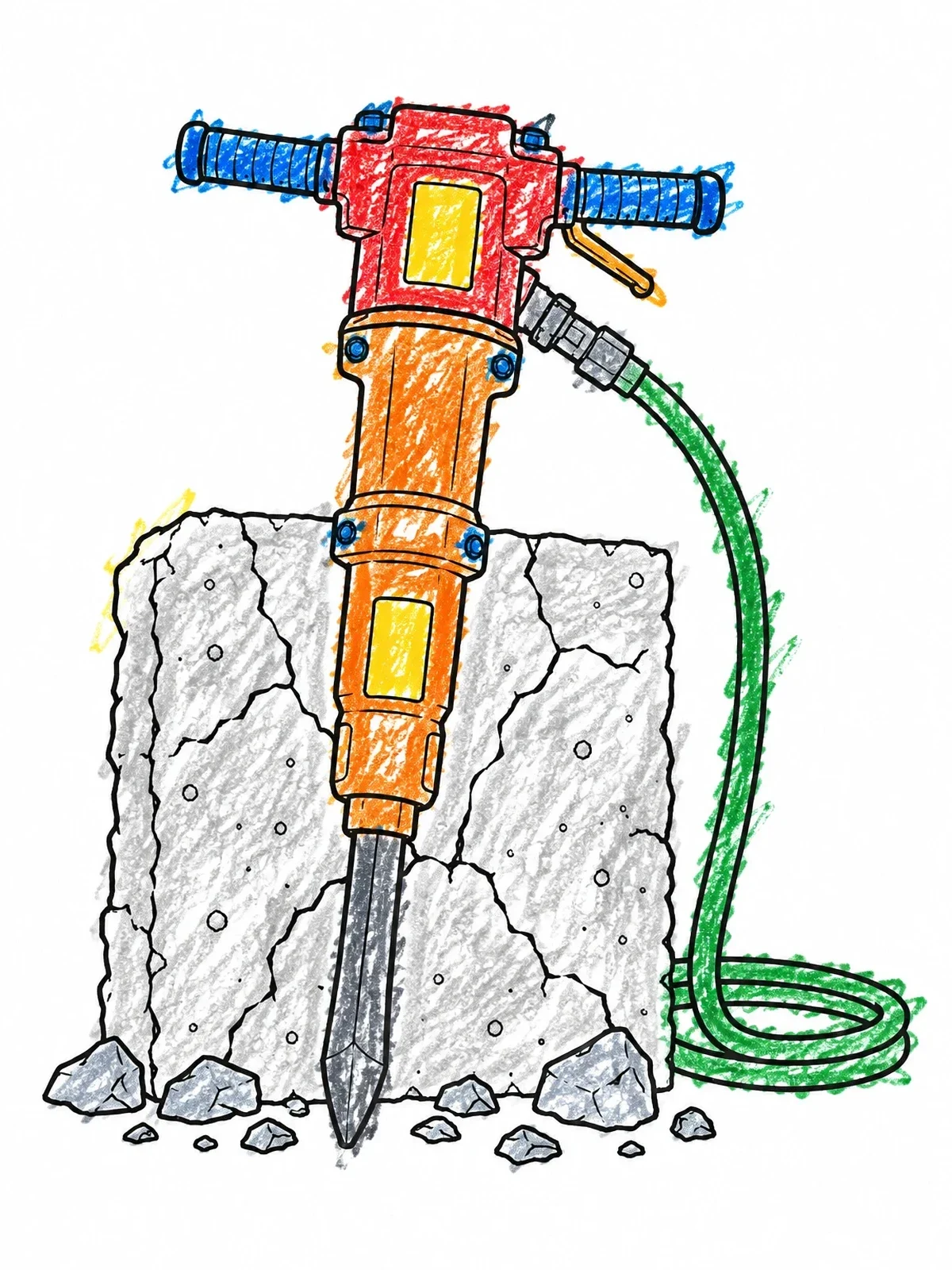 Colored example of the Heavy Jackhammer With Concrete Block coloring page