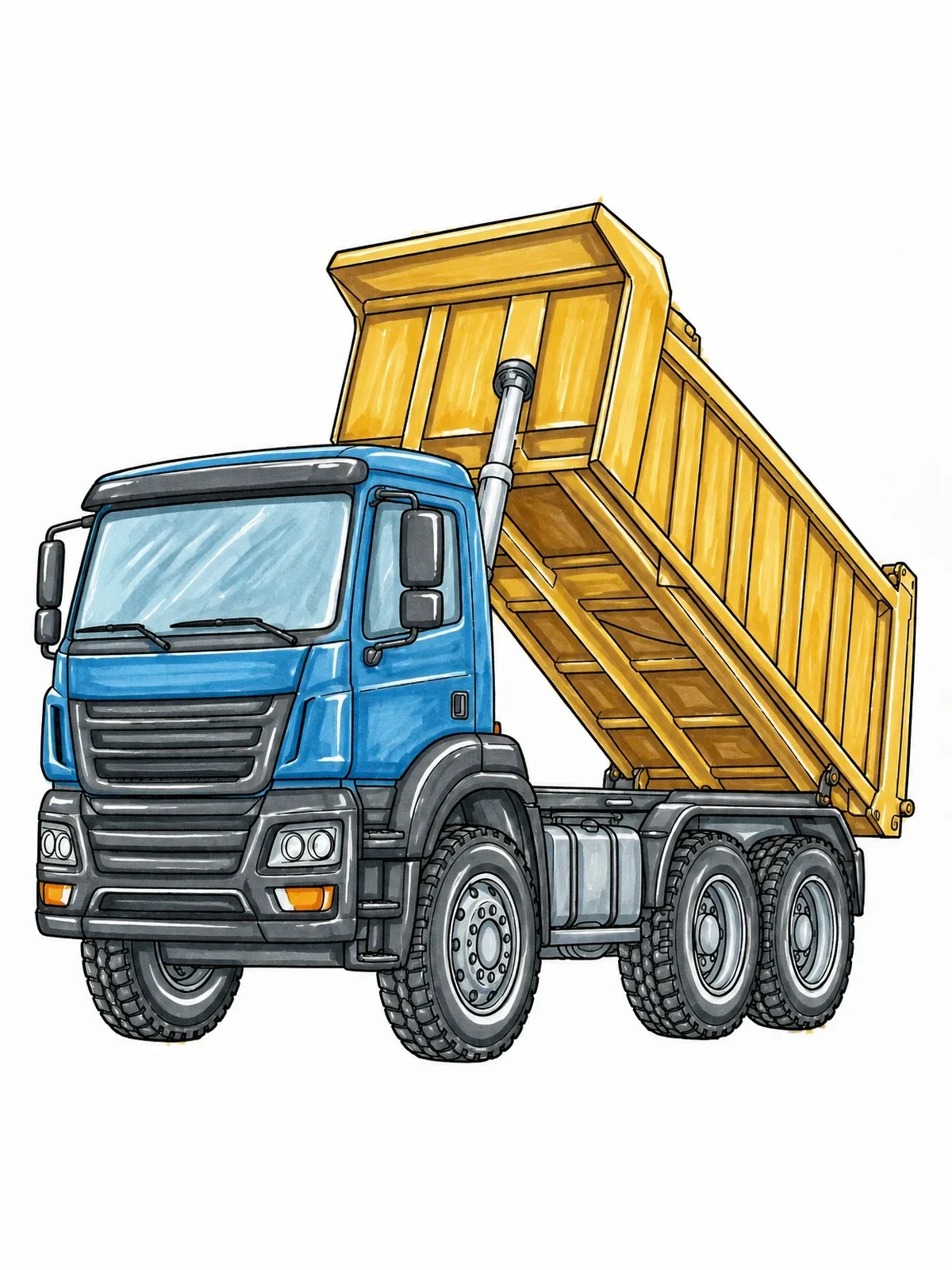Colored example of the Realistic Dump Truck Tipping Bed coloring page