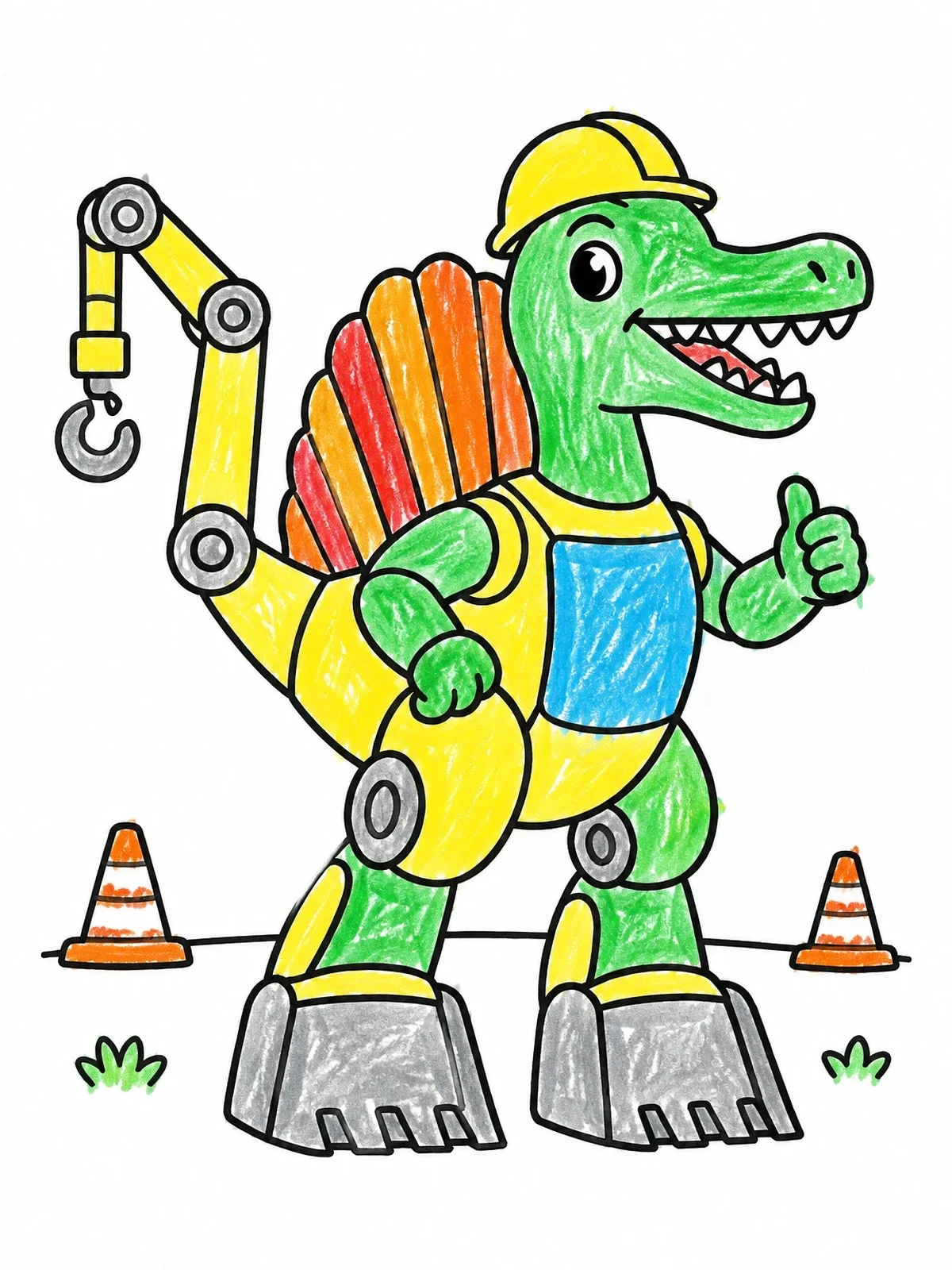 Colored example of the Construction Robot Spinosaurus At Work coloring page