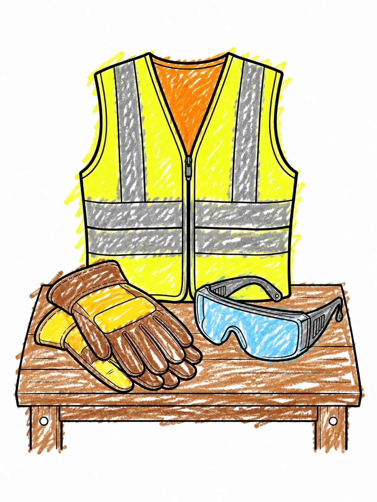 Colored example of the Safety Vest And Protective Gear coloring page