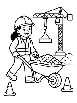 Free printable Builder Pushing A Heavy Wheelbarrow coloring page