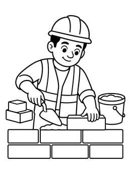 Free printable Friendly Bricklayer At Work coloring page