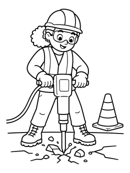Free printable Construction Worker With Jackhammer coloring page
