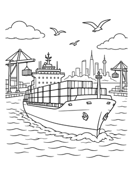 Free printable Container Cargo Ship In Harbor coloring page