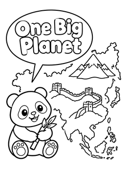 Free printable Asia Map With Cute Panda coloring page
