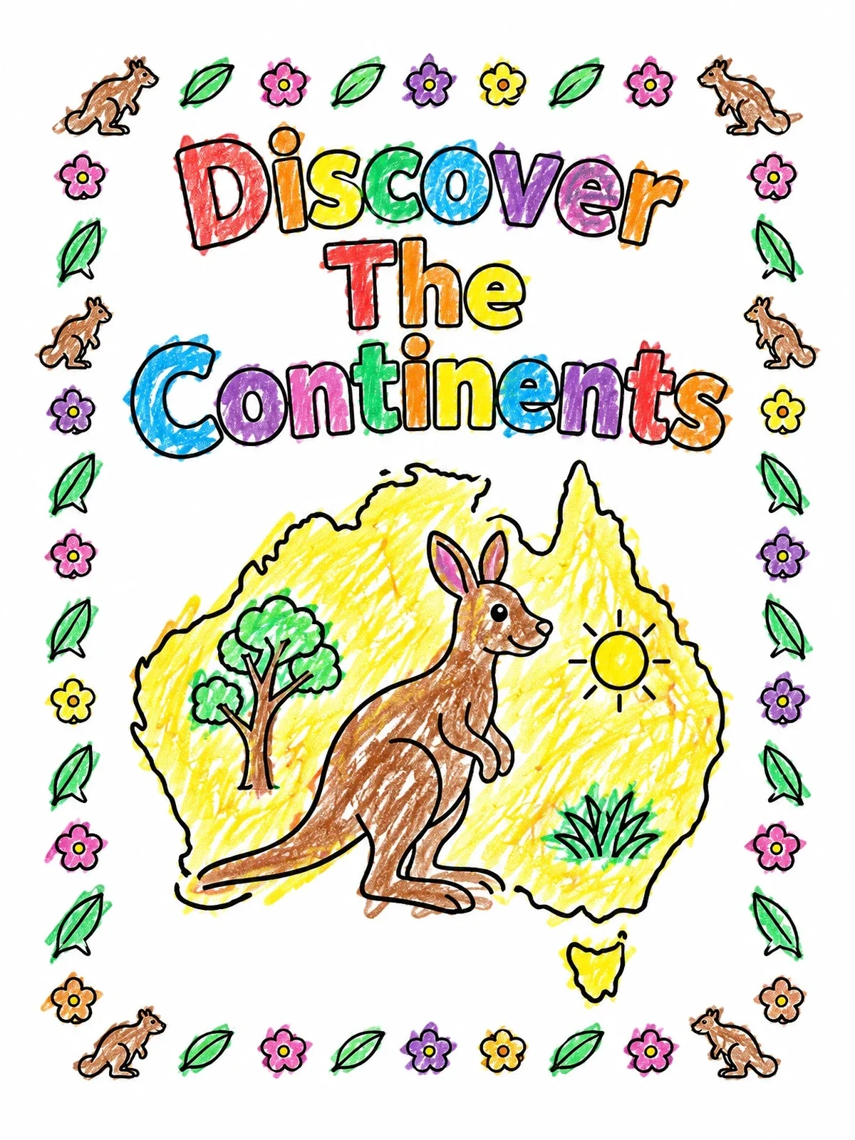 Colored example of the Australia Map With Cute Kangaroo coloring page