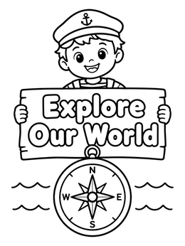 Free printable Little Sailor With Compass And Sign coloring page