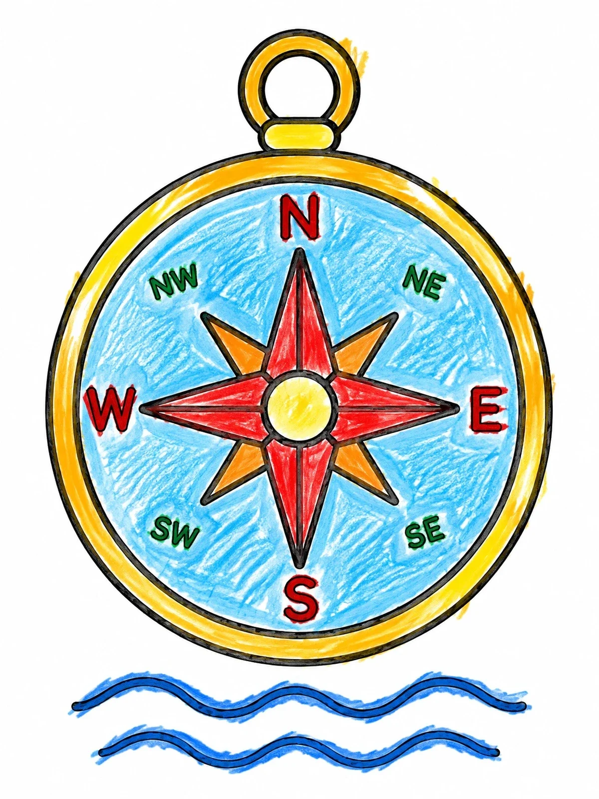 Colored example of the Nautical Compass Rose With Cardinal Directions coloring page