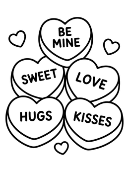 Free printable Conversation Candy Hearts Stack coloring page