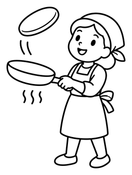 Free printable Cheerful Cook Flipping A Pancake coloring page