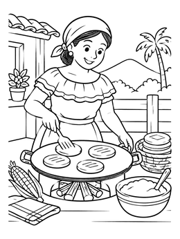 Free printable Cooking Arepas On The Budare coloring page