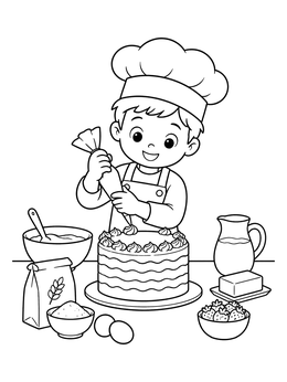 Free printable Young Baker Decorating A Cake coloring page