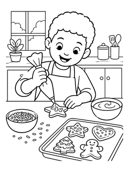 Free printable Boy Decorating Holiday Cookies coloring page