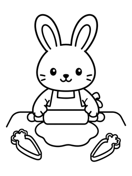 Free printable Little Bunny Rolling Cookie Dough coloring page