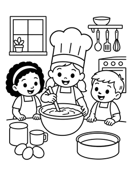 Free printable Children Baking In The Kitchen coloring page