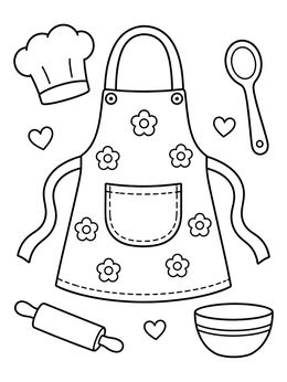 Free printable Cute Apron And Baking Tools coloring page