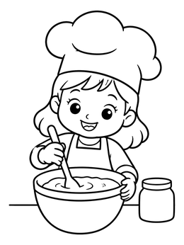 Free printable Little Chef Stirring Batter coloring page
