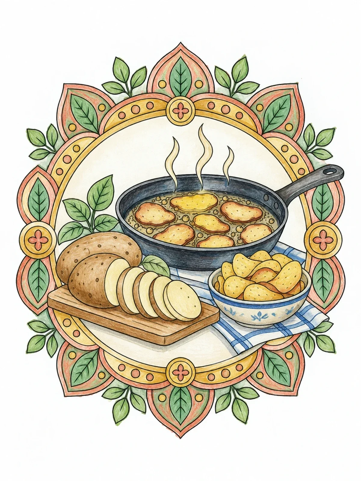 Colored example of the Cooking Potatoes In Frying Pan coloring page